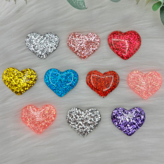 Large Glitter Hearts - Pack of 10 cabochons