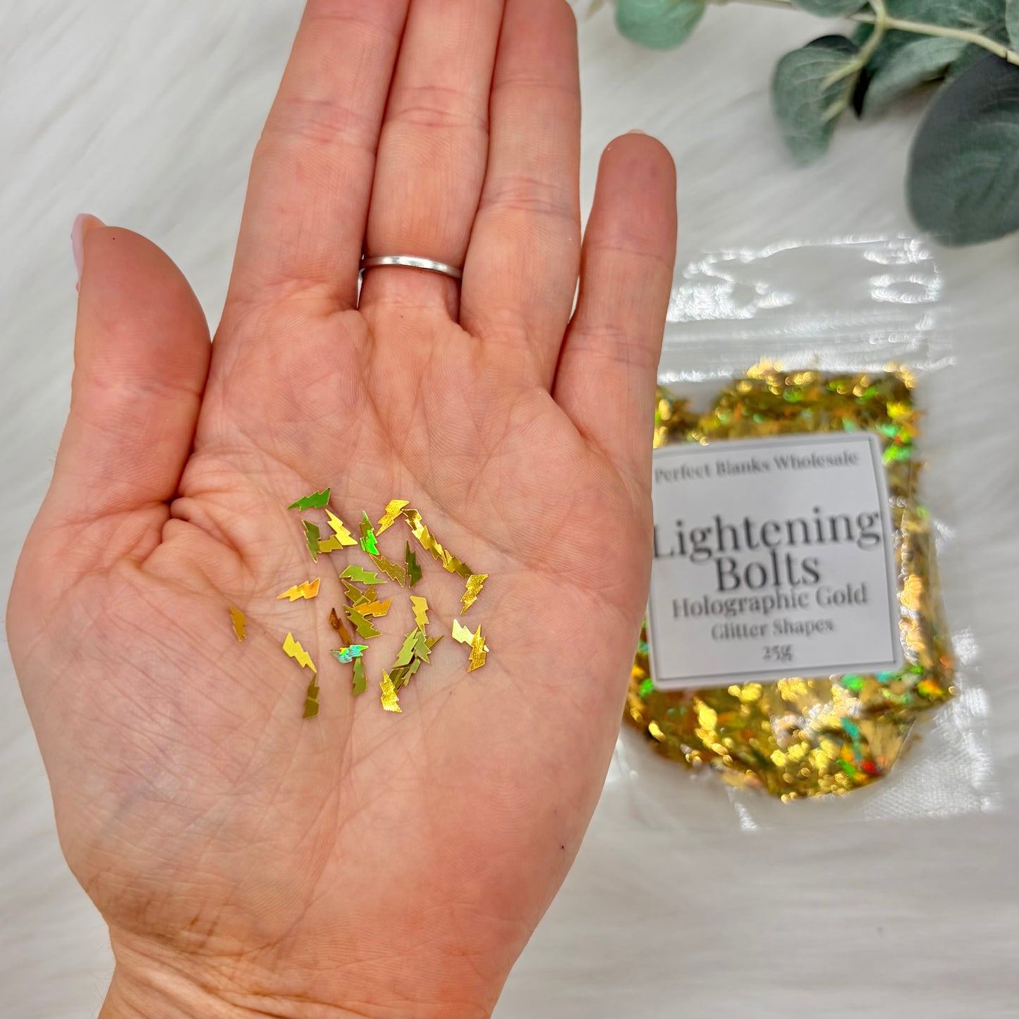 Lightening Bolt Glitter Shapes - Holographic Gold - 25g