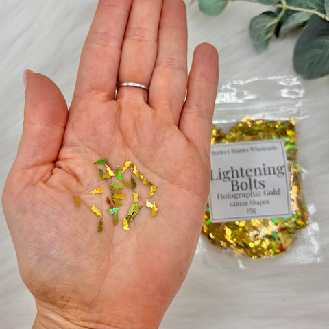 Lightening Bolt Glitter Shapes - Holographic Gold - 25g