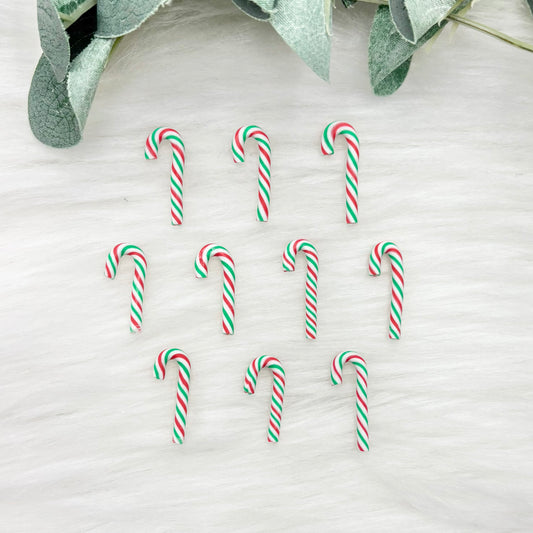 Mini Candy Canes - Red, White & Green - 10 Pack of Cabochons