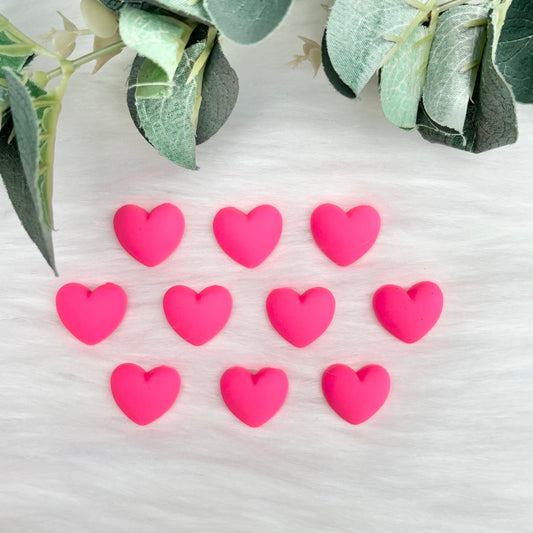 Matte Hot Pink Hearts - Pack of 10 Cabochons