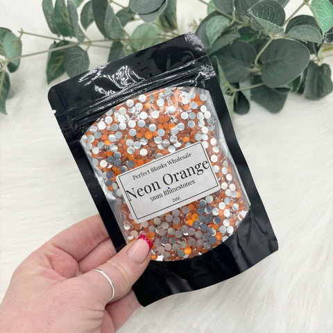 Neon Orange Silver Bottom Rhinestones - 5mm