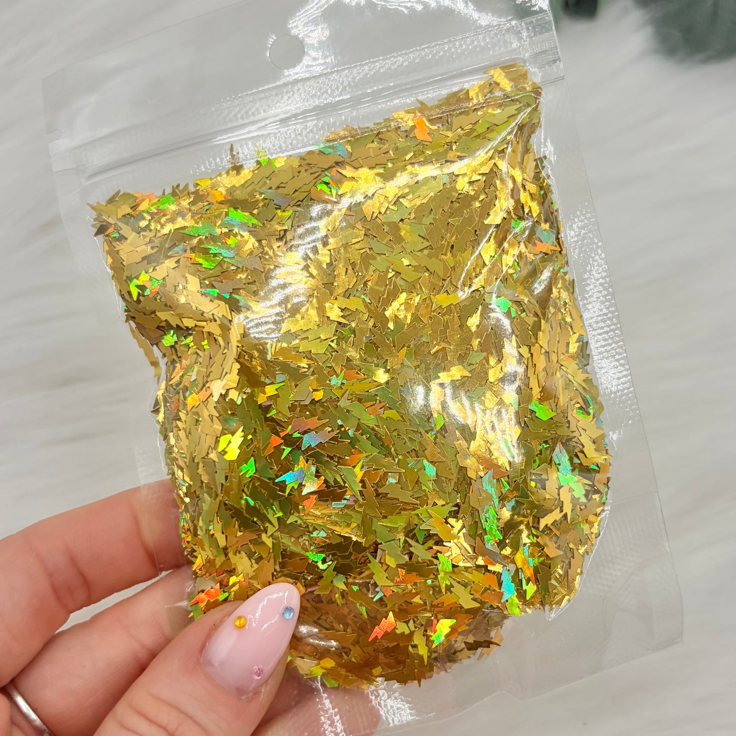Lightening Bolt Glitter Shapes - Holographic Gold - 25g