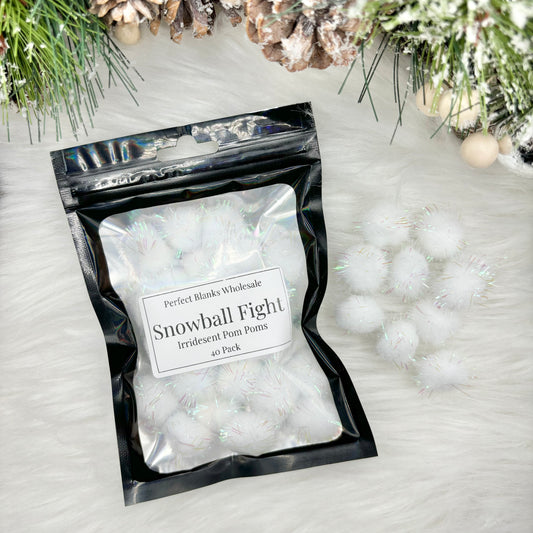 Snowball Fight  - Iridescent Pom Poms - 40 Pack