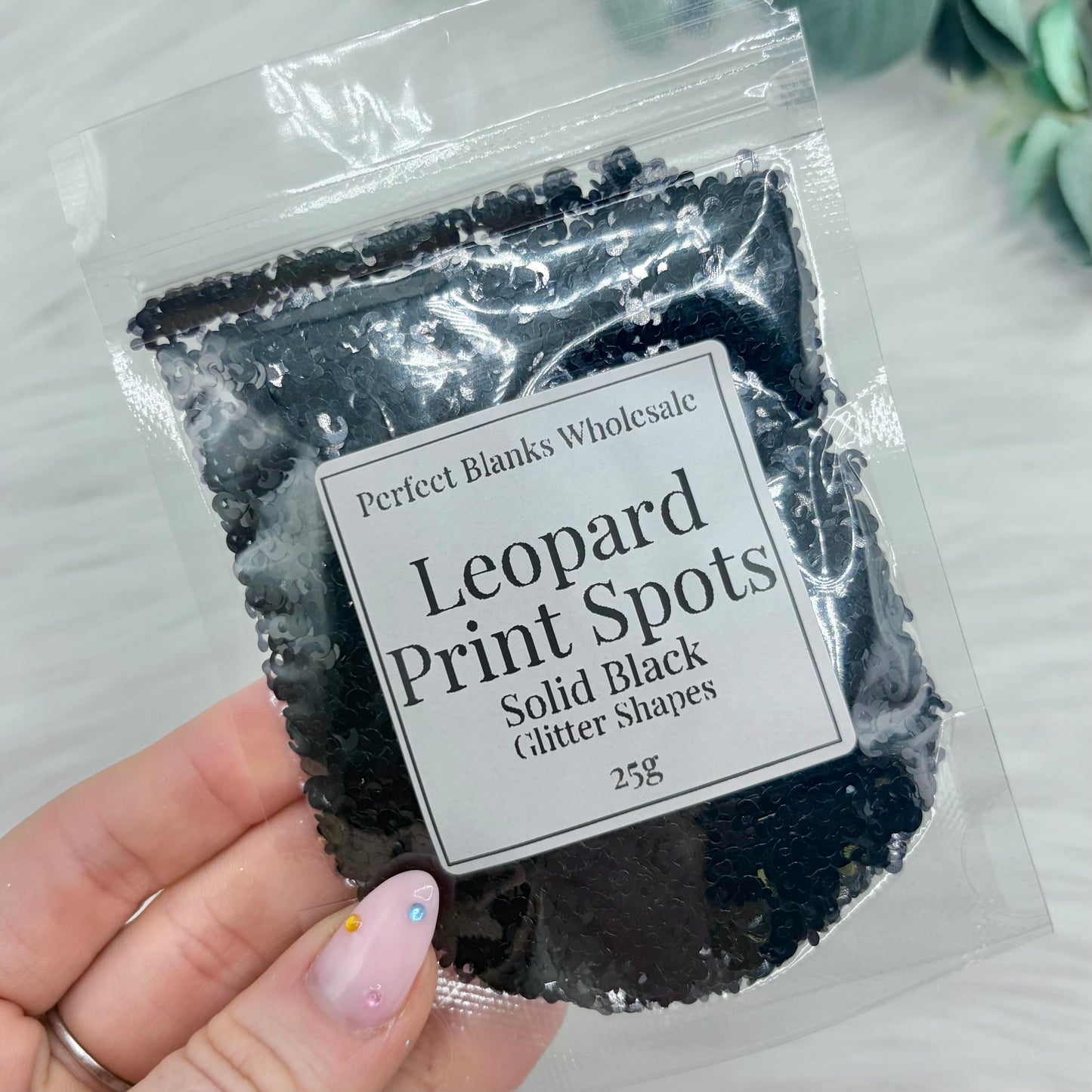 Leopard Print Spots Glitter Shapes - Solid Black - 25g