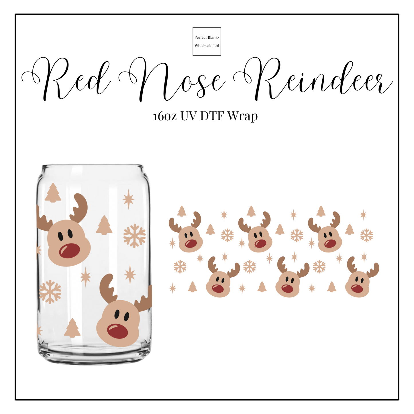 Red Nose Reindeer 16oz UV DTF