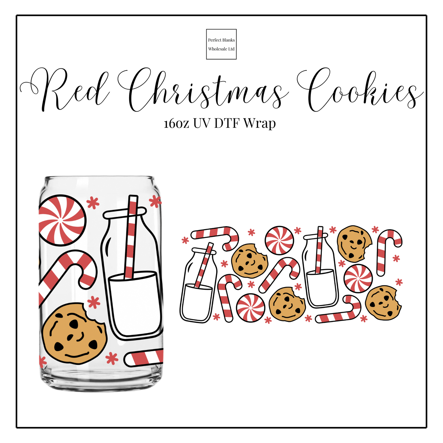 Red Christmas Cookies 16oz UV DTF