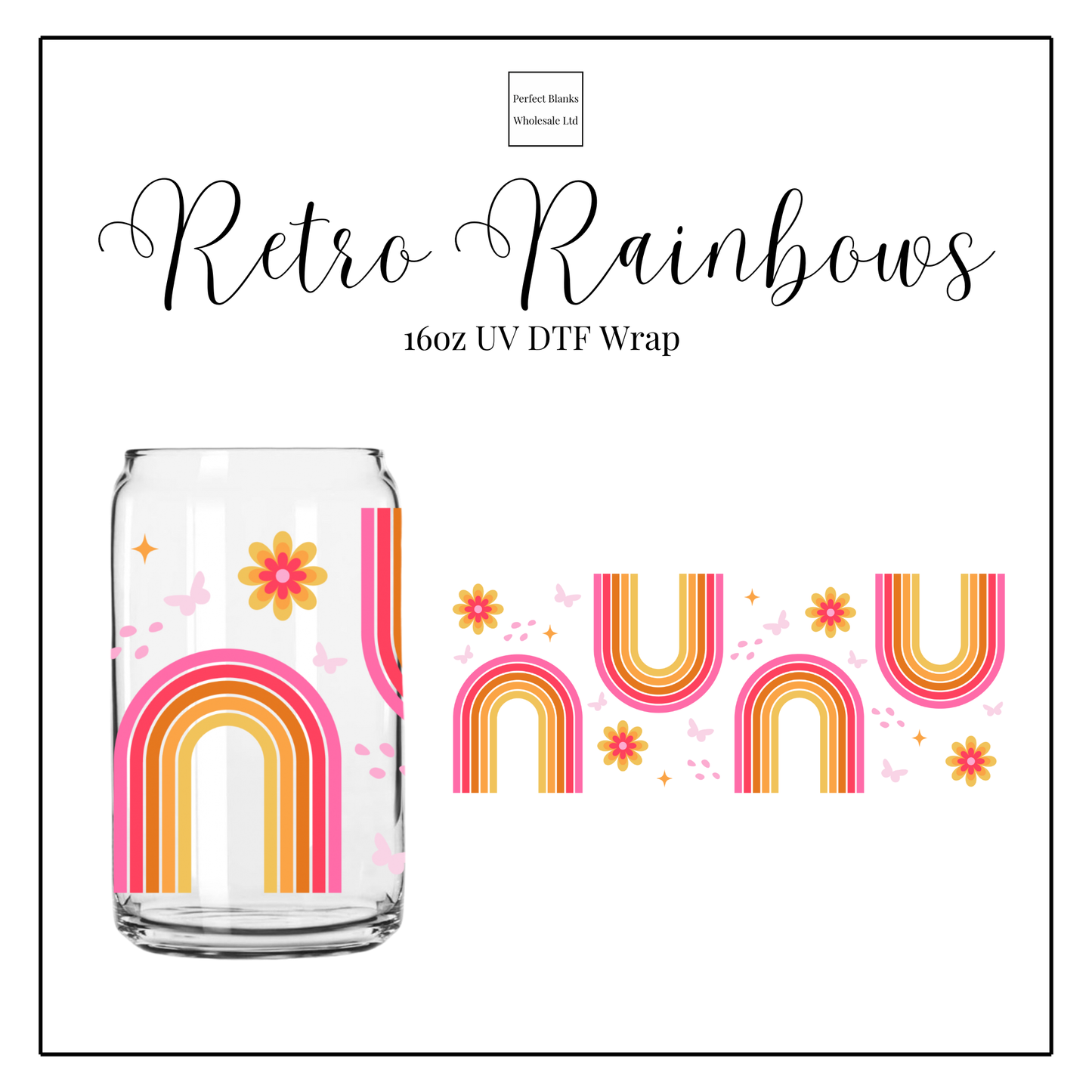 Retro Rainbows 16oz UV DTF