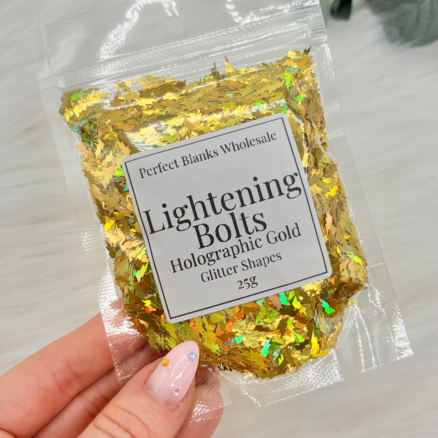 Lightening Bolt Glitter Shapes - Holographic Gold - 25g