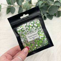 Neon Green Silver Bottom Rhinestones - 5mm