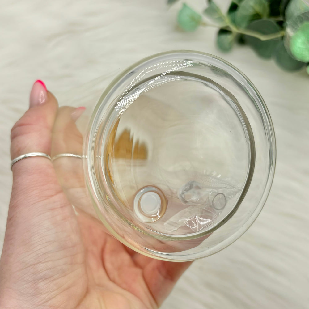 15oz Double Walled Snowglobe Glass Can With Bamboo Lid