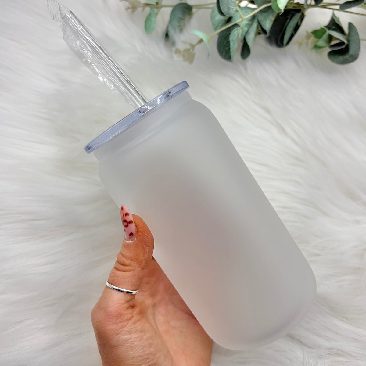 Frosted 16oz Sublimation Glass Can With Acrylic Lid