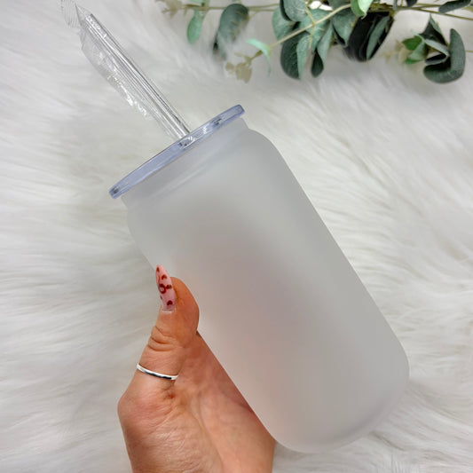 Frosted 16oz Sublimation Glass Can With Acrylic Lid