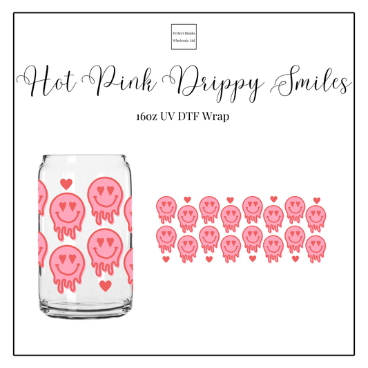 Hot Pink Drippy Smiles 16oz UV DTF