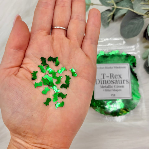 T-Rex Dinosaur Glitter Shapes - Metallic Green - 25g