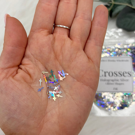 Crossed Glitter Shapes - Holographic Silver - 25g