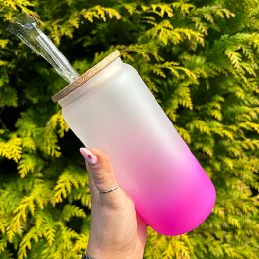 Ombre Gradient 20oz Sublimation Glass Can With Bamboo Lid