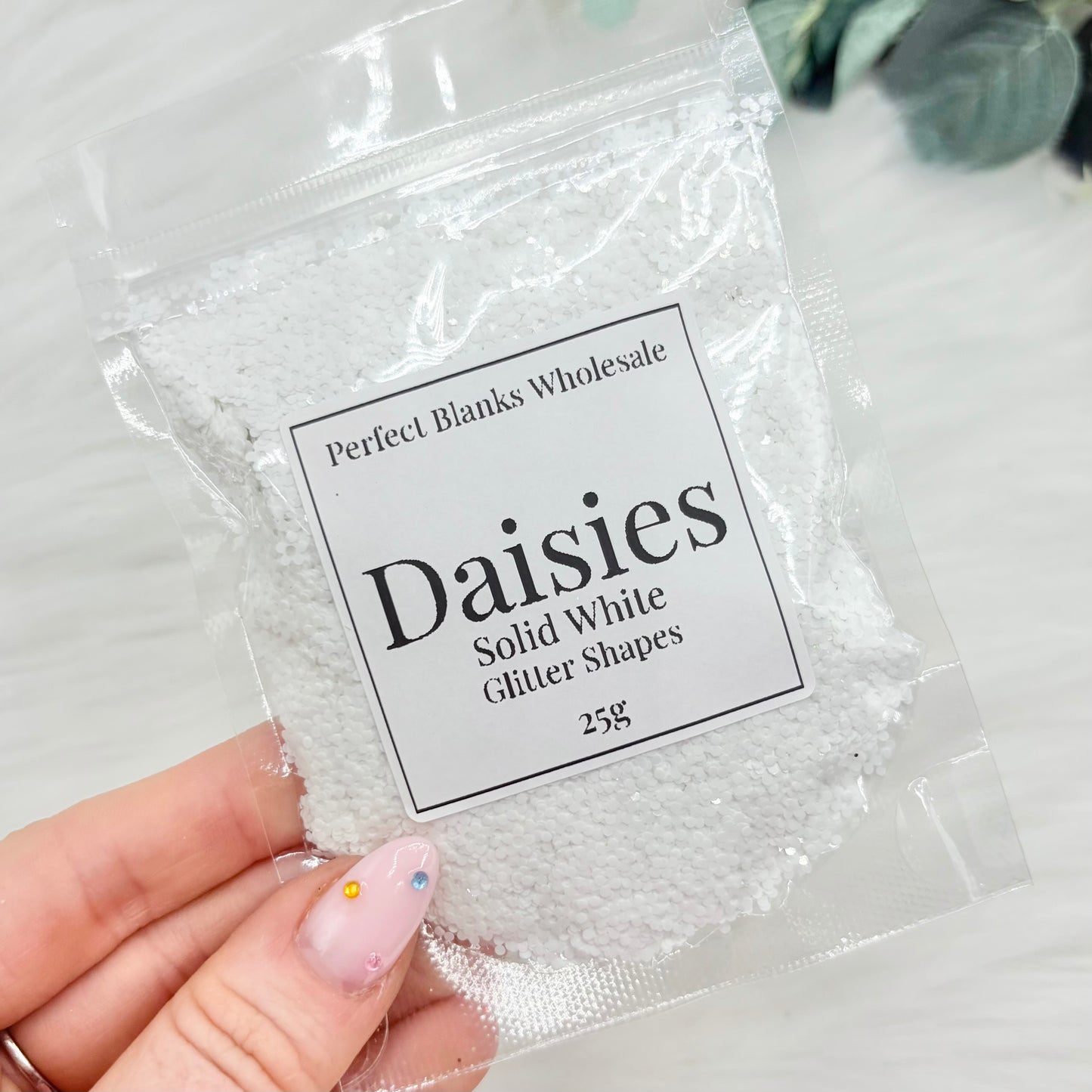 Daisies Glitter Shapes - Solid White - 25g