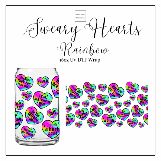 Sweary Hearts - Rainbow 16oz UVDTF