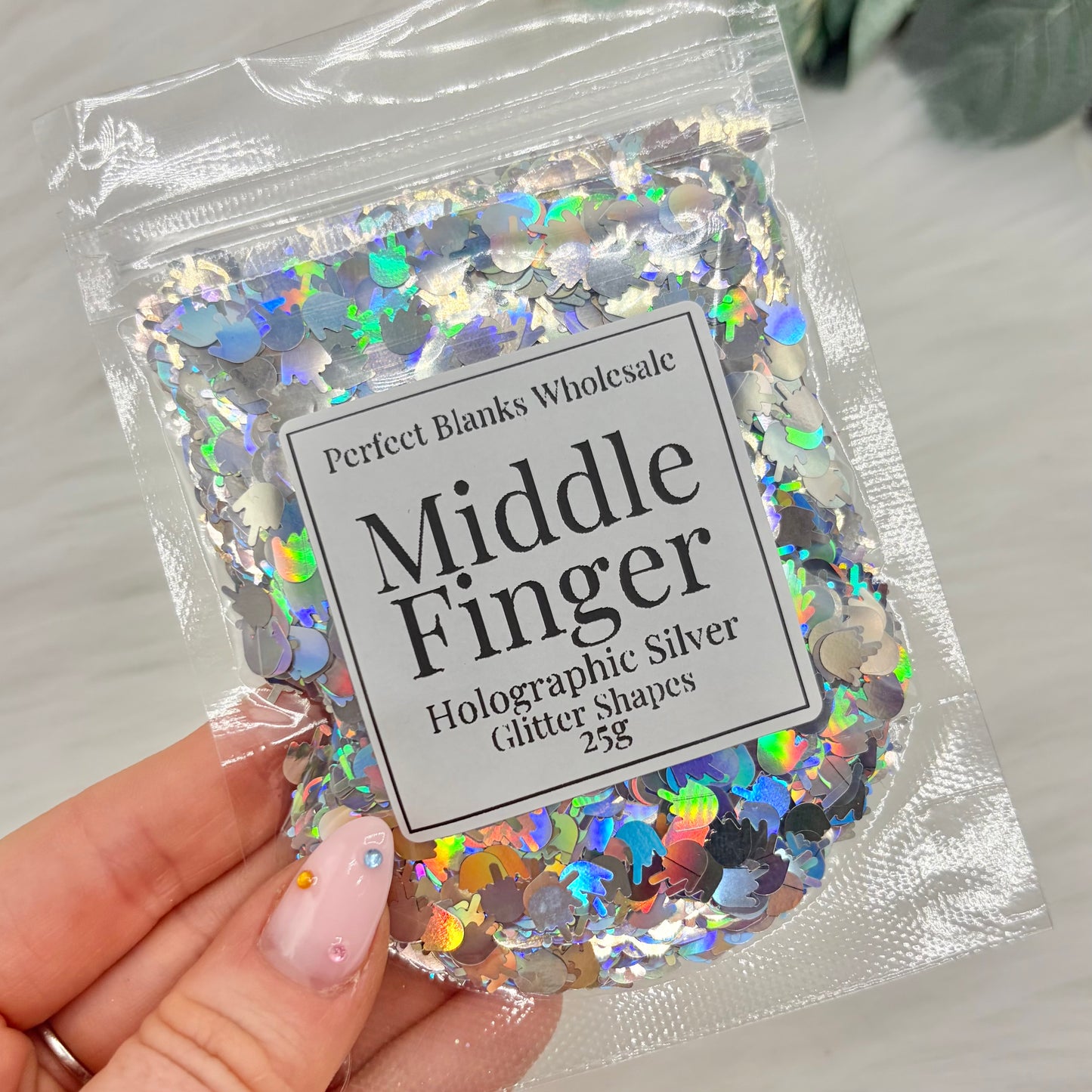 Middle Finger Glitter Shapes - Holographic Silver - 25g