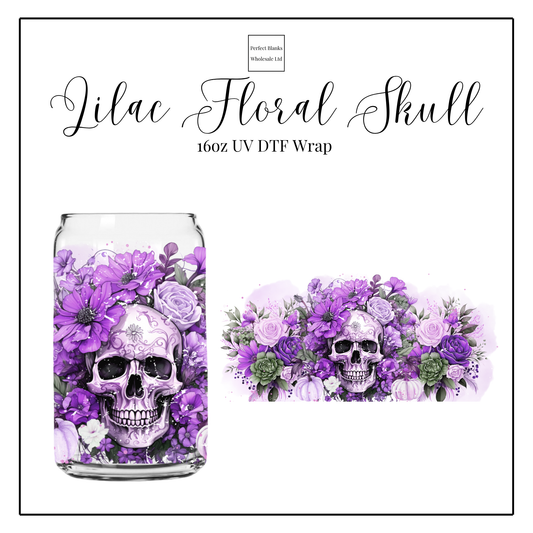 Lilac Floral Skull 16oz UVDTF