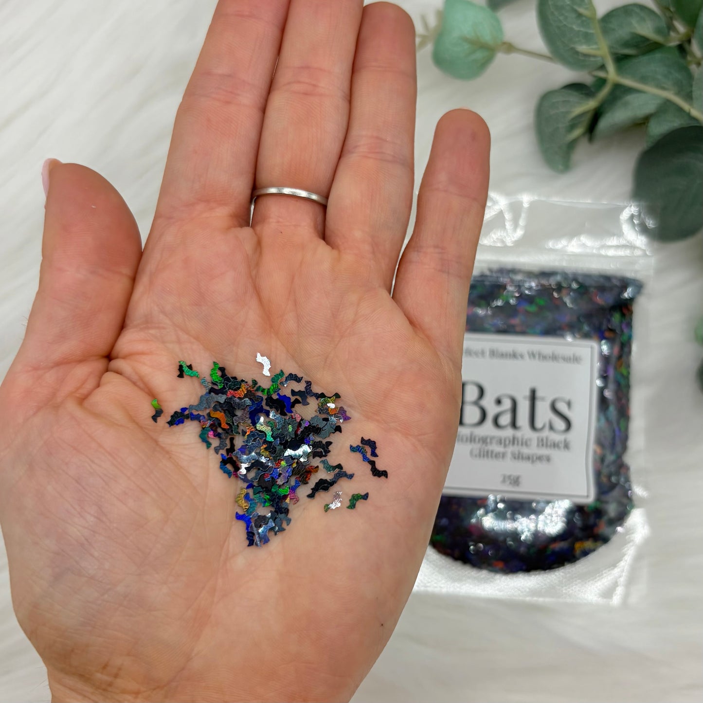 Bat Glitter Shapes - Holographic Black - 25g