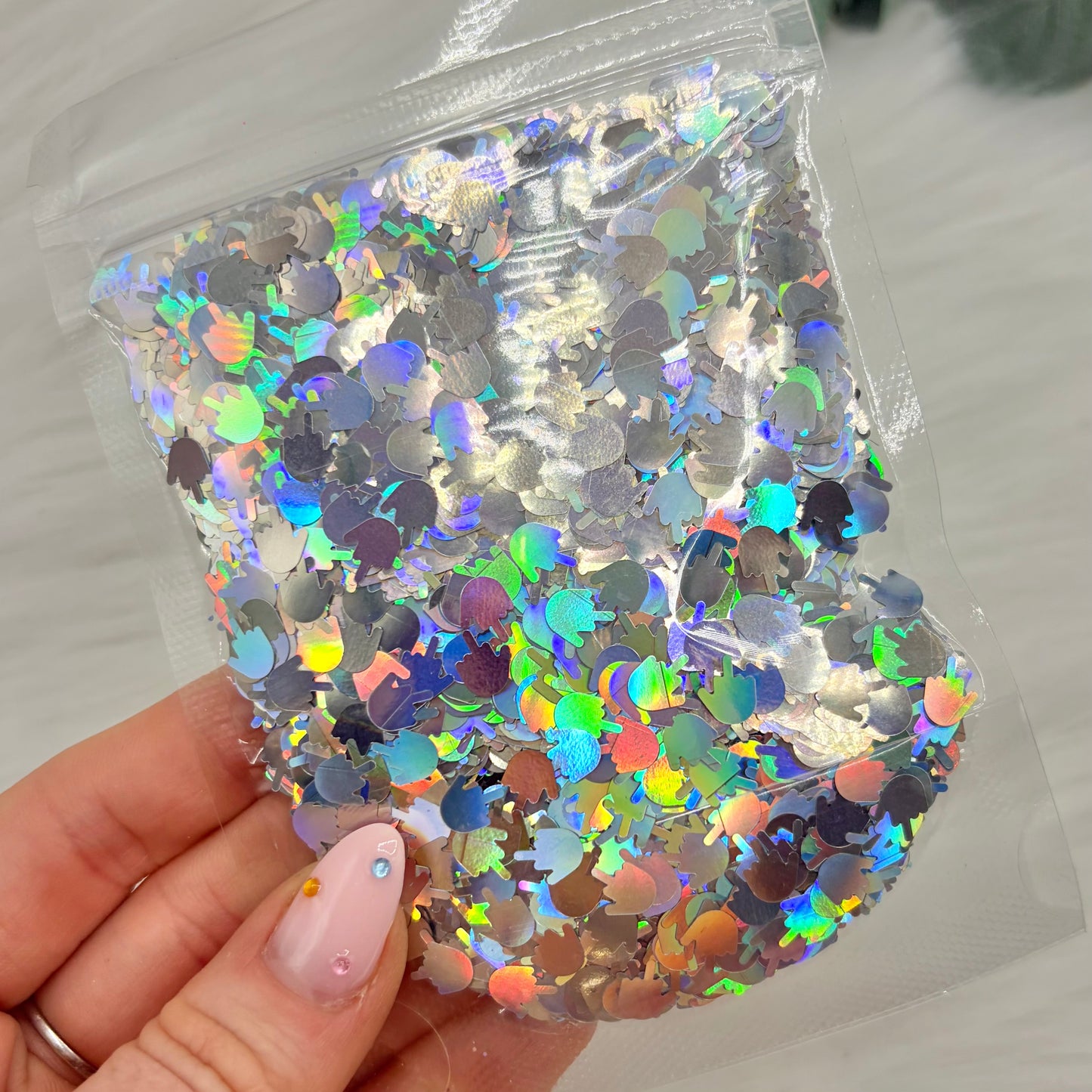 Middle Finger Glitter Shapes - Holographic Silver - 25g