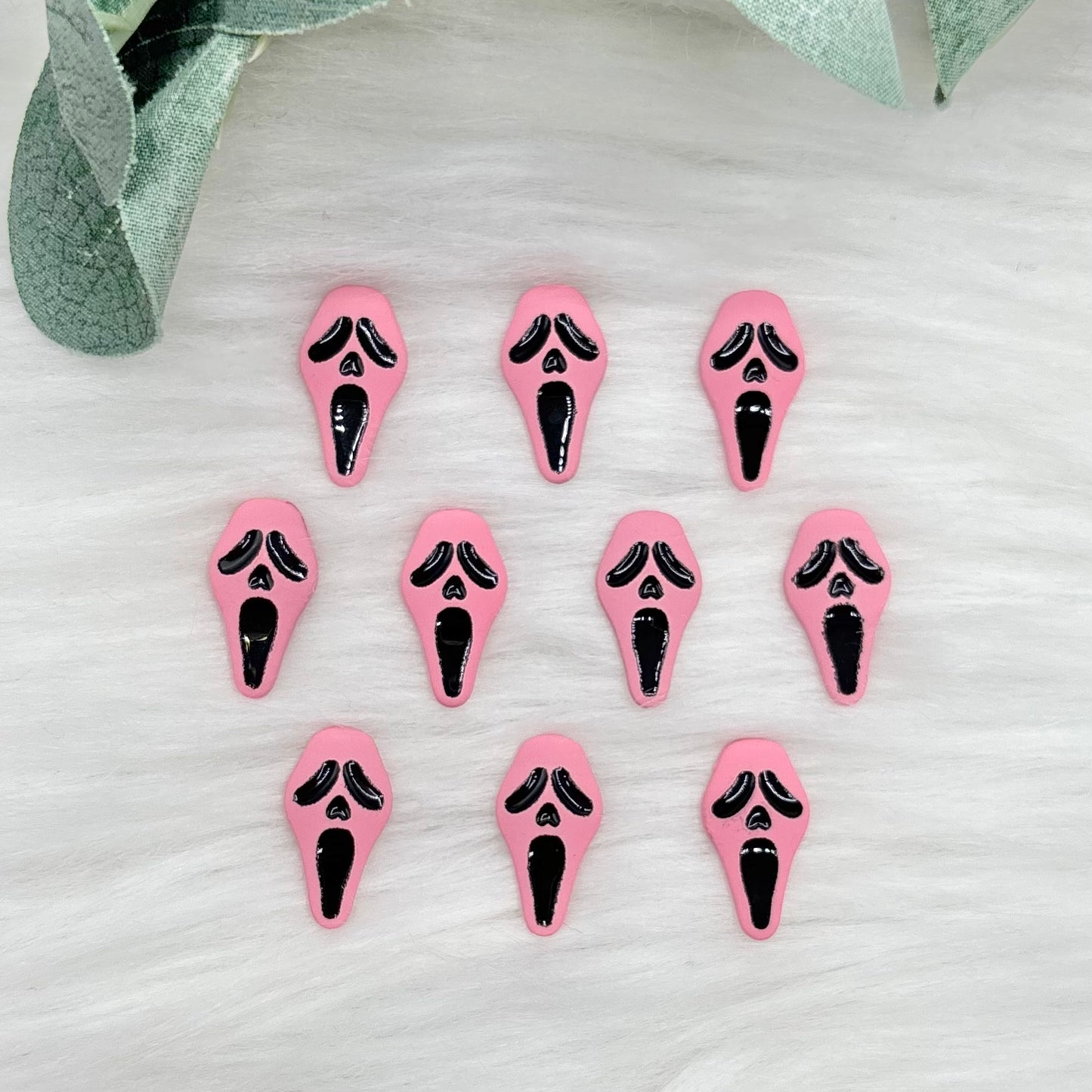 Pink Ghost Head - 10 Pack of Cabochons