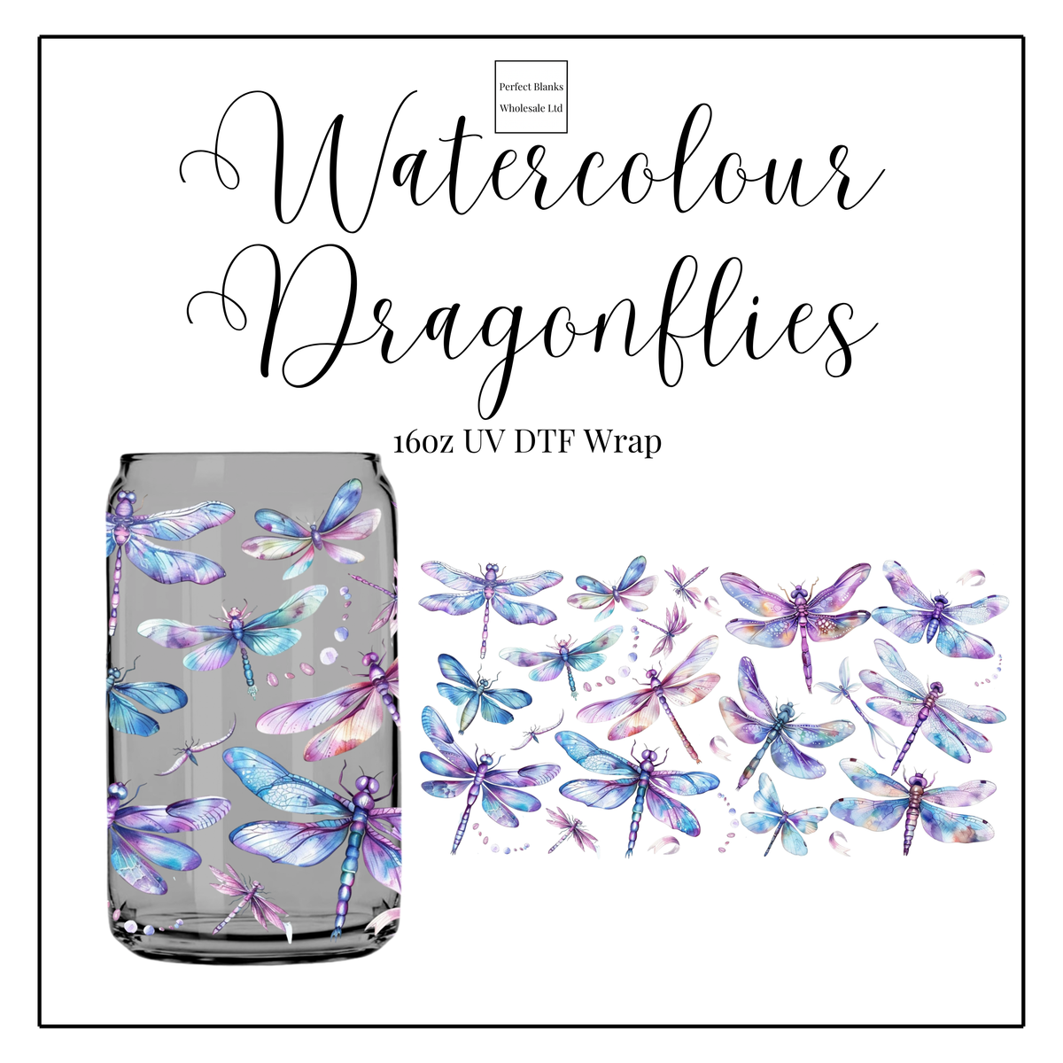 Watercolour Dragonflies 16oz UVDTF