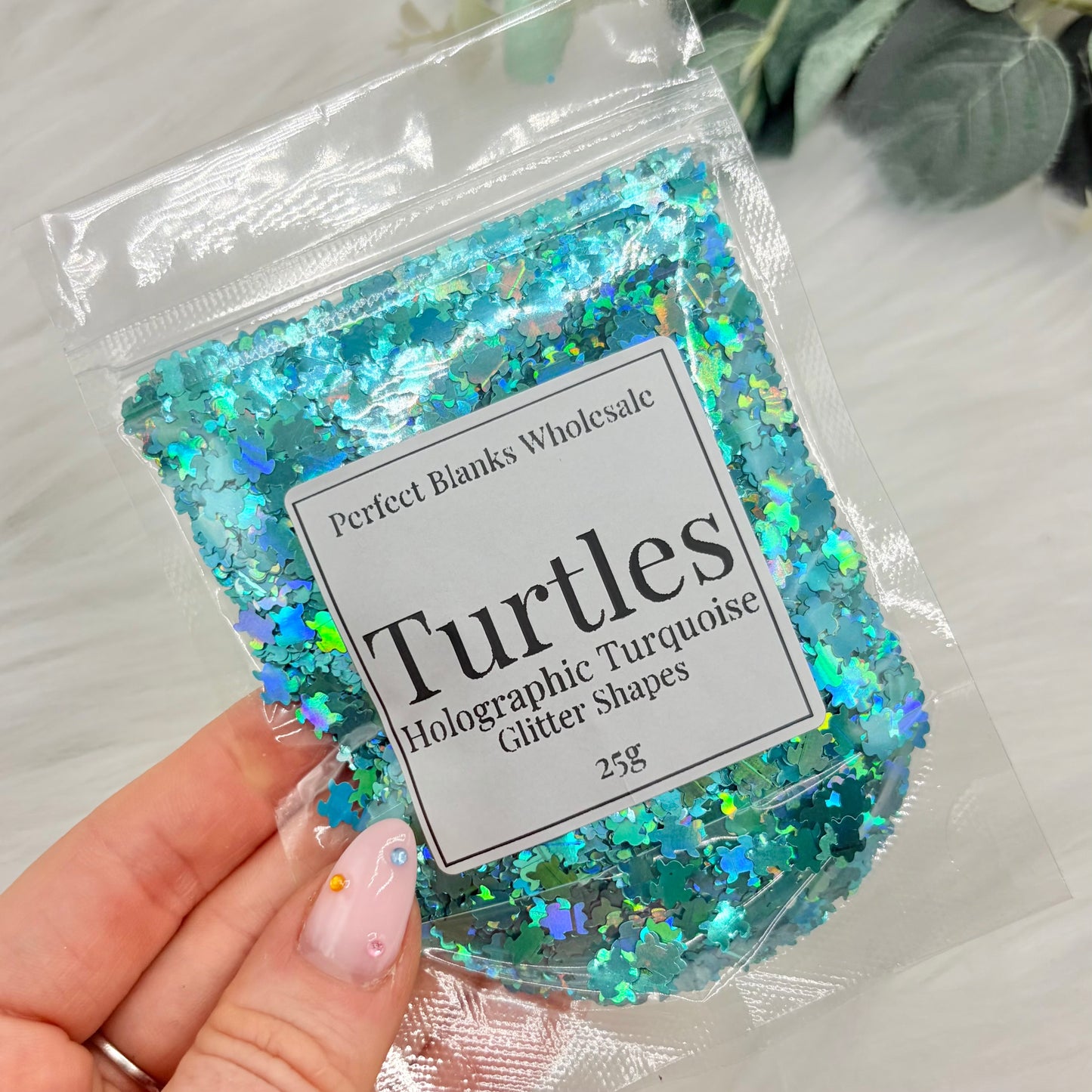 Turtle Glitter Shapes - Holographic Turquoise - 25g