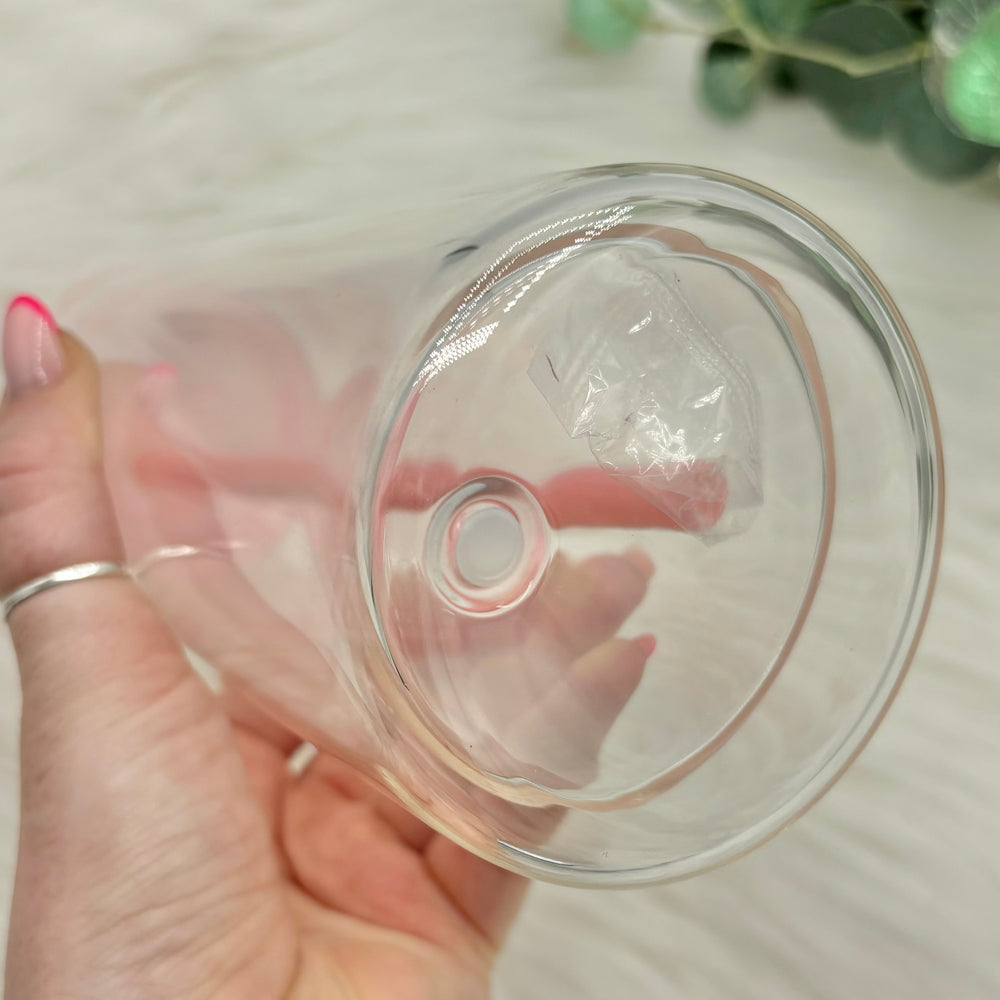 15oz Double Walled Glass Snowglobe with Baby Pink Acrylic Lid