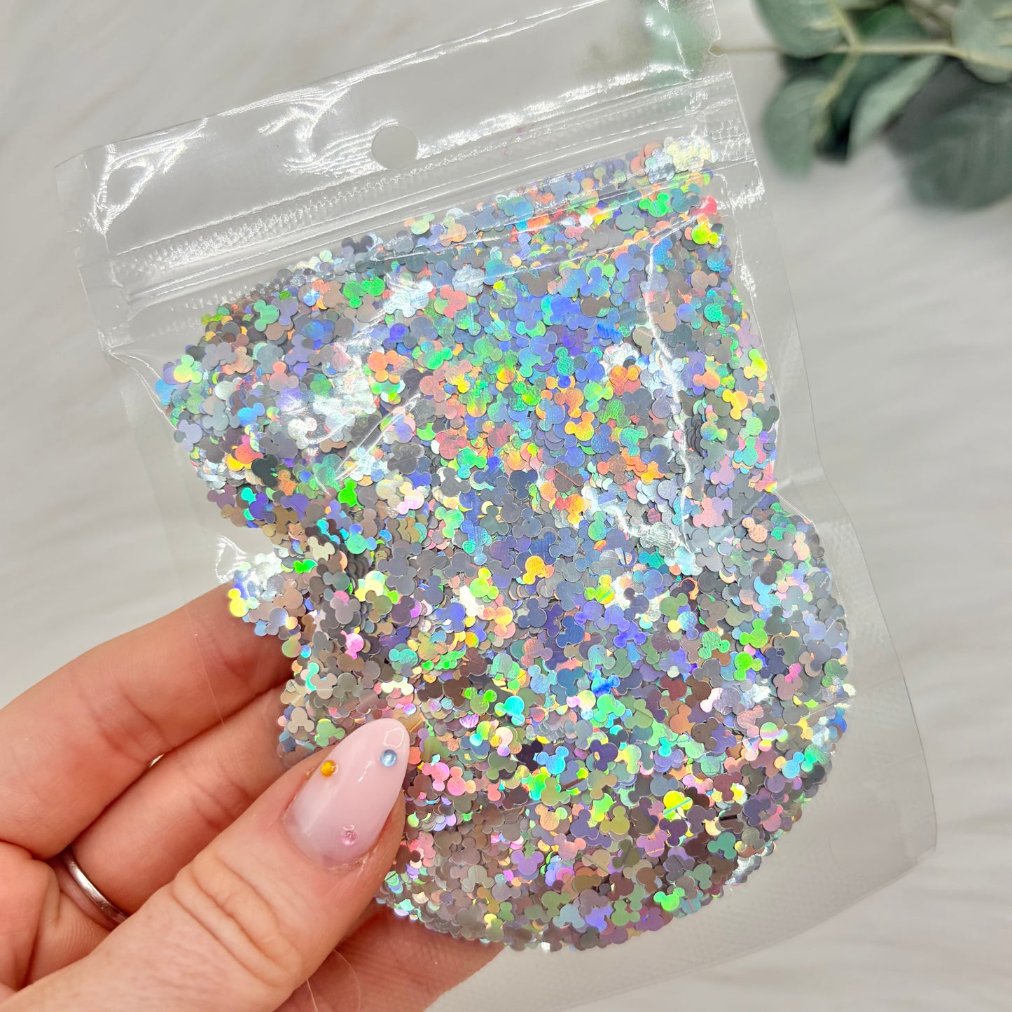 Mouse Head Glitter Shapes - Holographic Silver - 25g