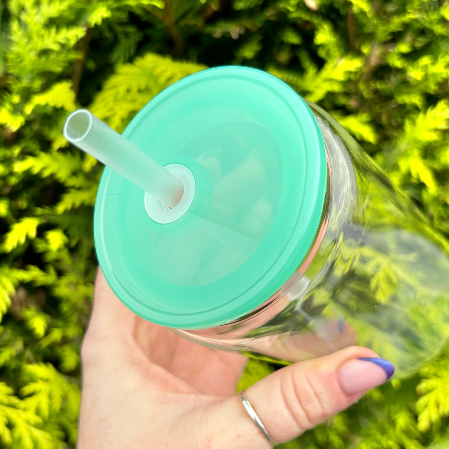 Glass 16oz Libby Can With Green Acrylic Lid