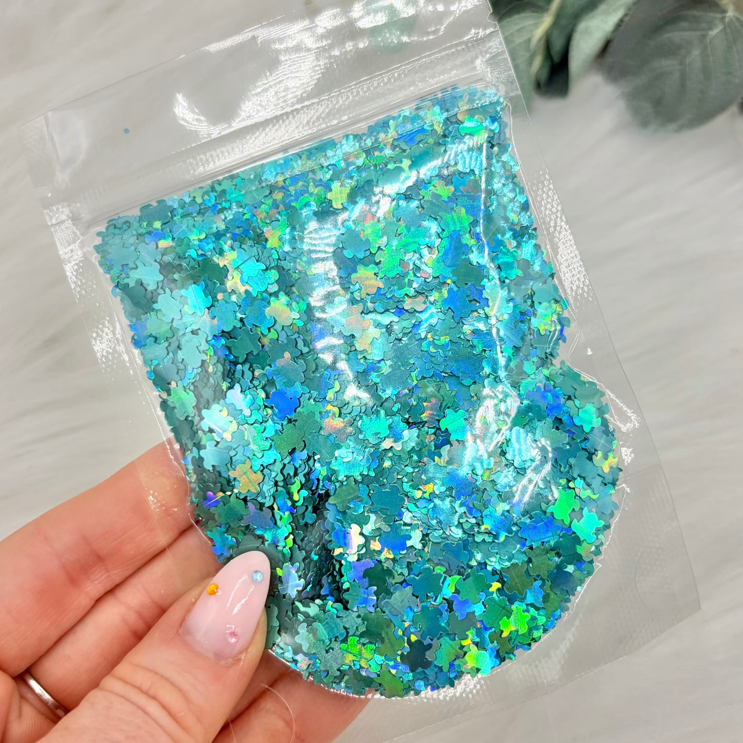 Turtle Glitter Shapes - Holographic Turquoise - 25g