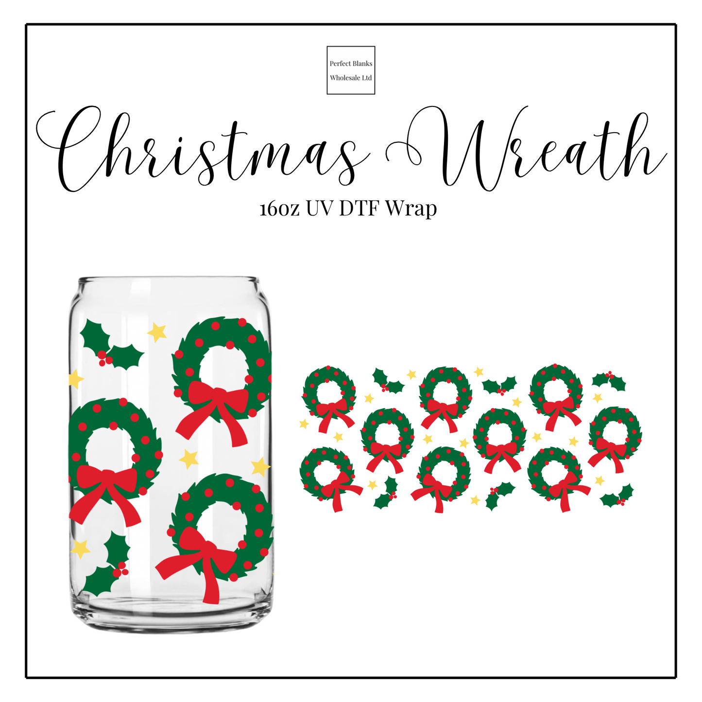 Christmas Wreath 16oz UV DTF