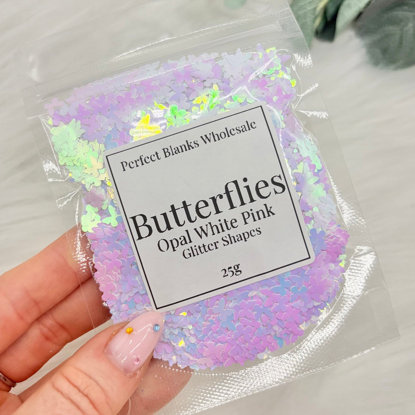 Butterfly Glitter Shapes - Opal White Pink - 25g