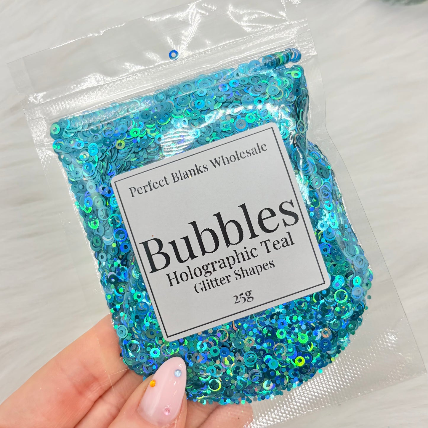 Bubbles Glitter Shapes - Holographic Teal - 25g
