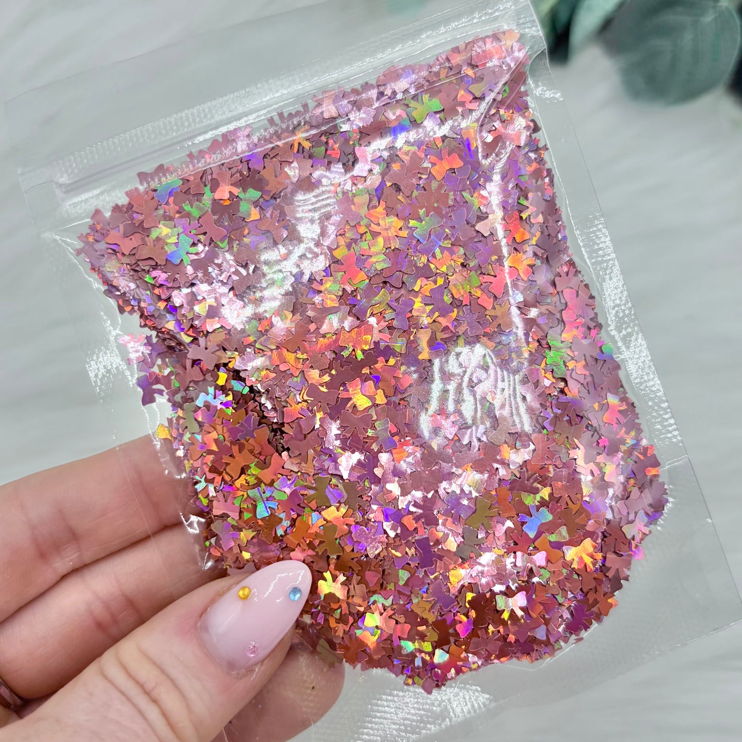 Bow Glitter Shapes - Holographic Pink - 25g