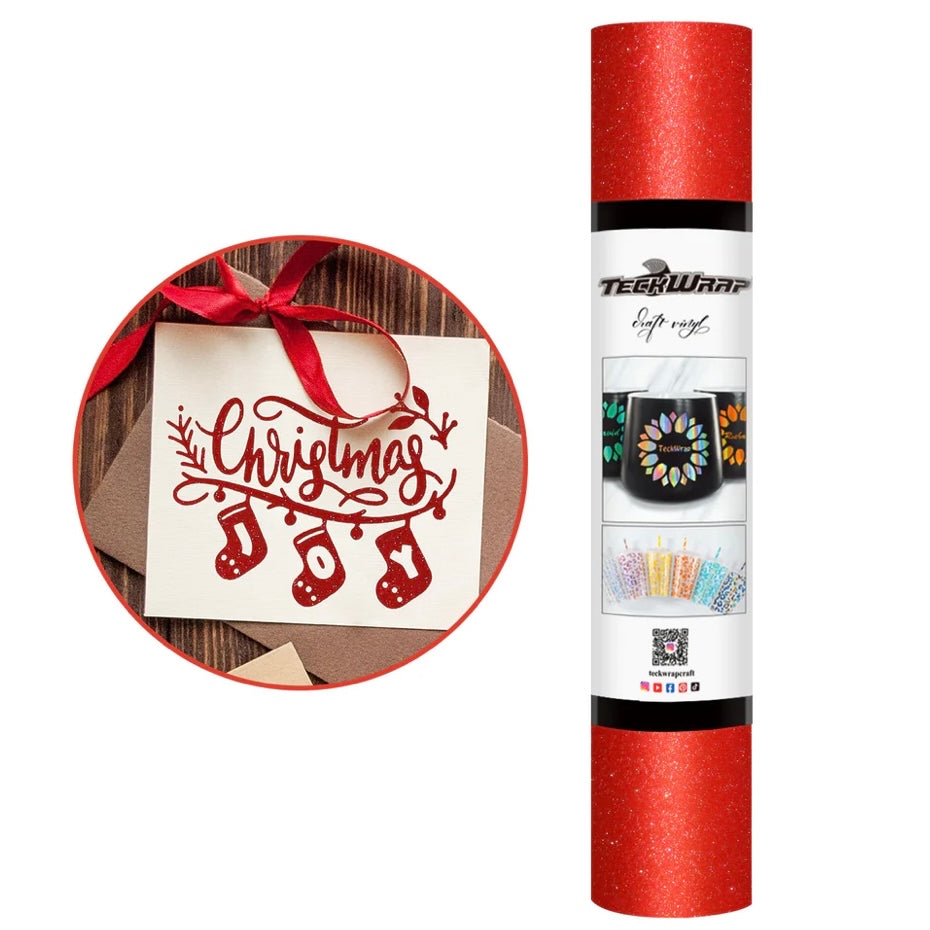 Teckwrap Crimson Glitter Adhesive Craft Vinyl - 5ft