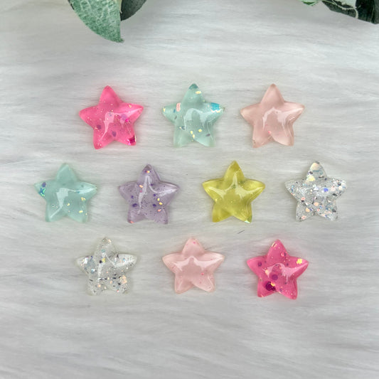 Pastel Sparkle Stars - Pack of 10 Cabochons