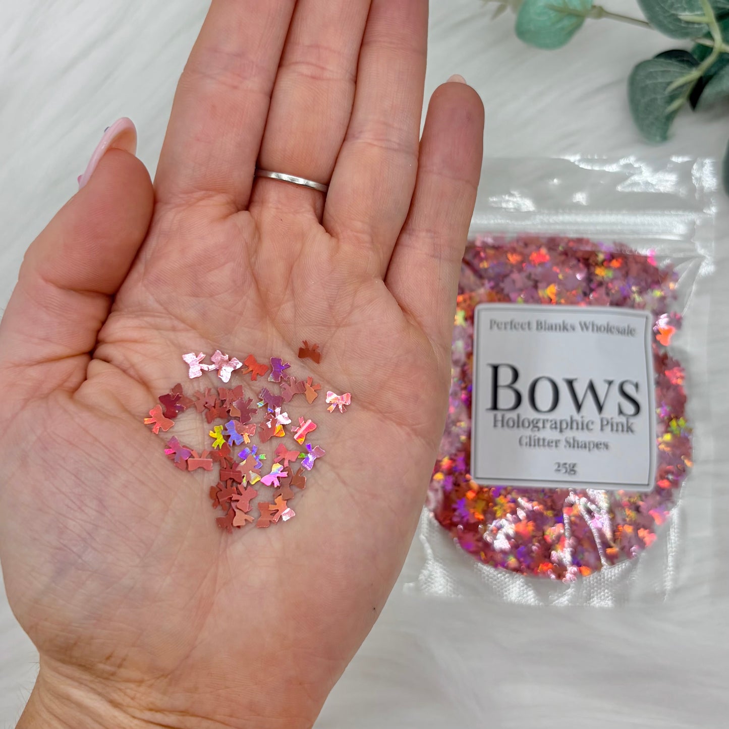 Bow Glitter Shapes - Holographic Pink - 25g