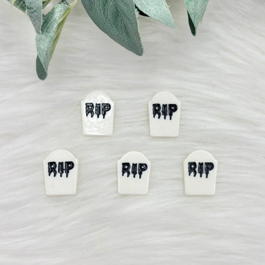White RIP Tombstone - 5 Pack of Cabochons