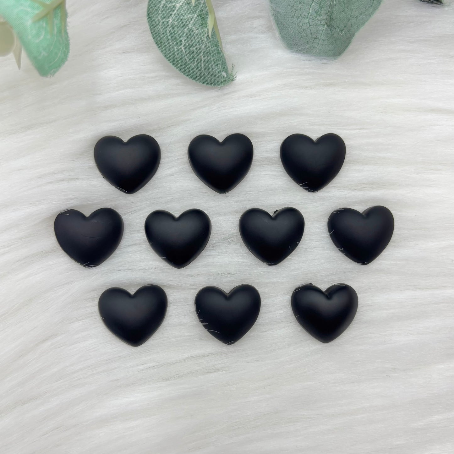 Matte Black Hearts - Pack of 10 Cabochons