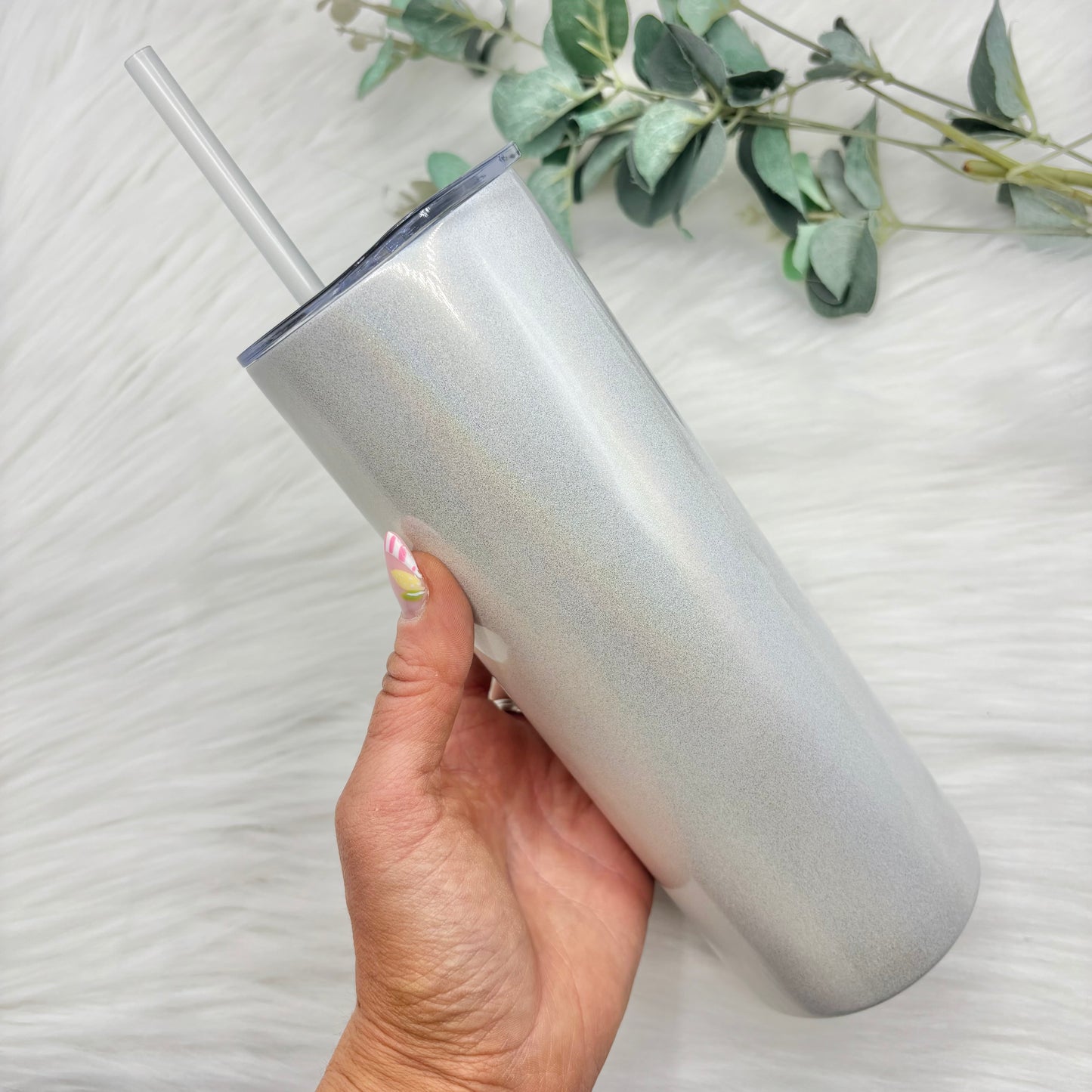 20oz Sublimation Straight  Skinny Tumbler - White Shimmer