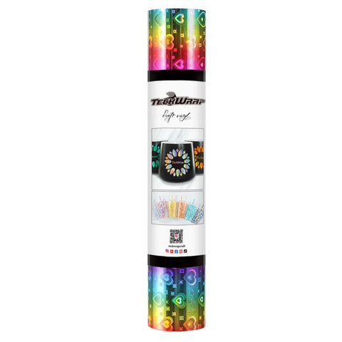 Teckwrap Holo Rainbow Hearts Adhesive Vinyl - 5ft