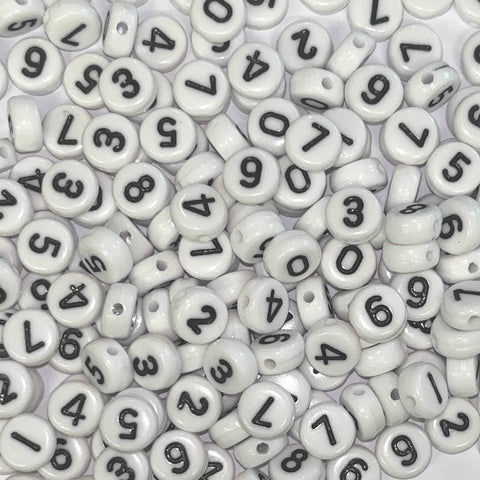 Number Beads - White - 1oz Bag (approx 200 beads)