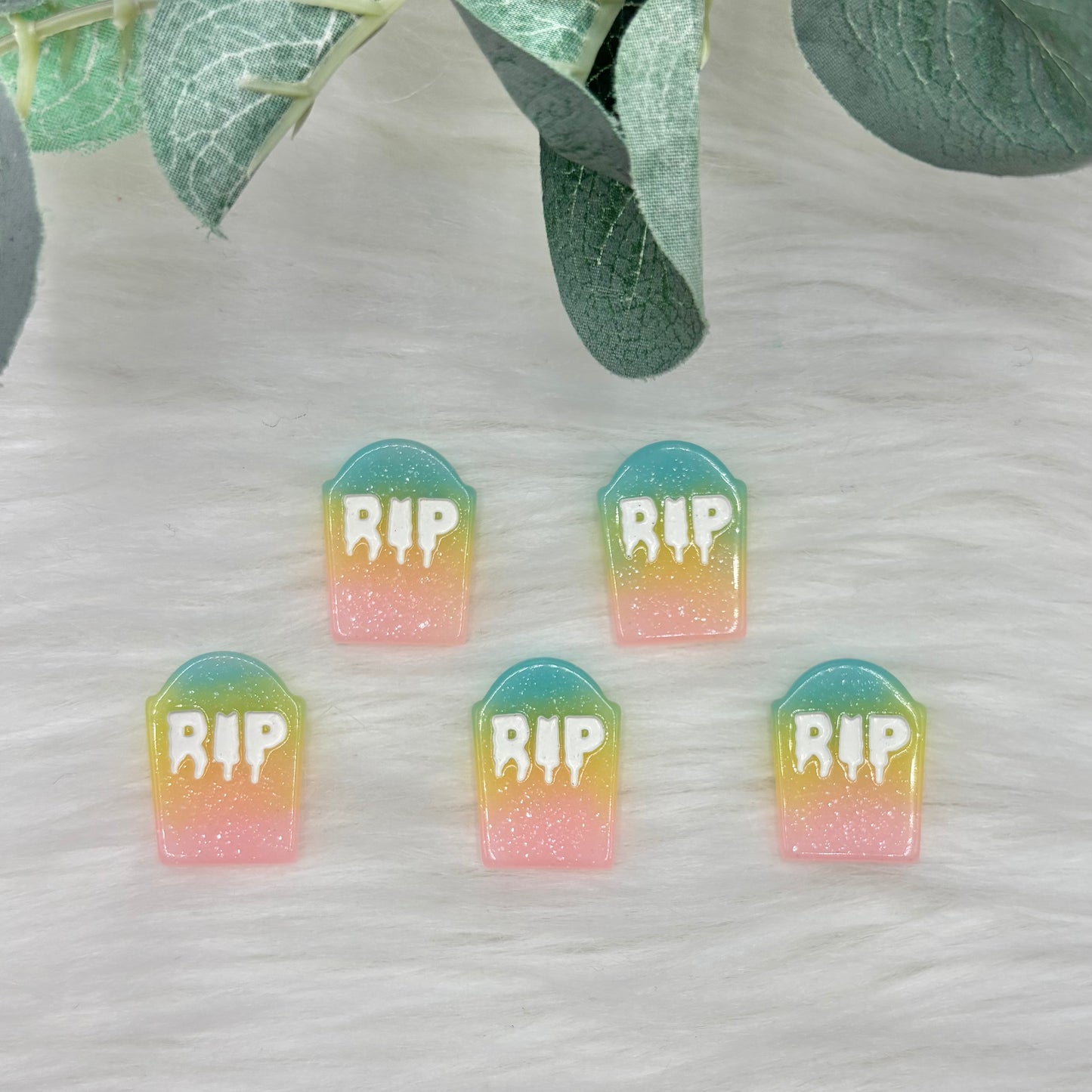 Pastel Ombre RIP Tombstone - 5 Pack of Cabochons
