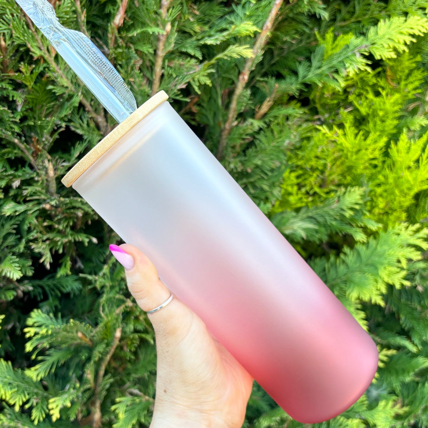 Ombre Gradient 25oz Sublimation Glass Can With Bamboo Lid