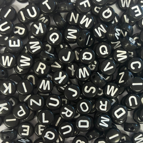 Alphabet Letter Beads - Black - 1oz Bag (approx 200 beads)