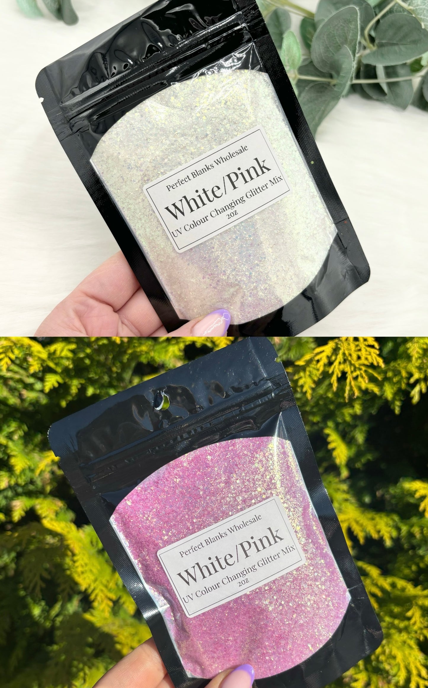 White to Pink UV Colour Changing Glitter - Chunky Mix